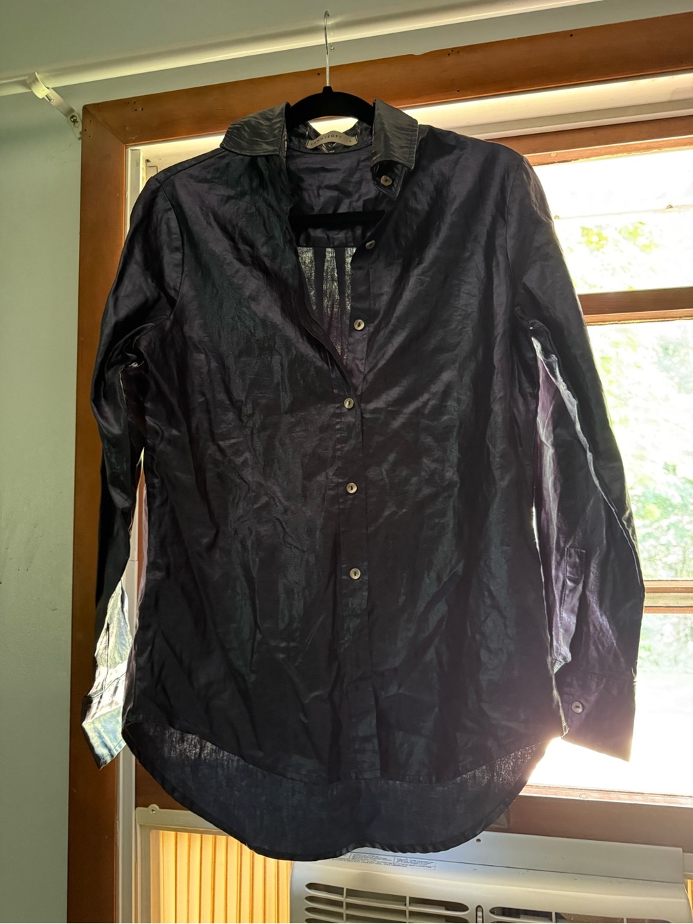 Women’s Shimmery Black Button-Front Blazer Shirt